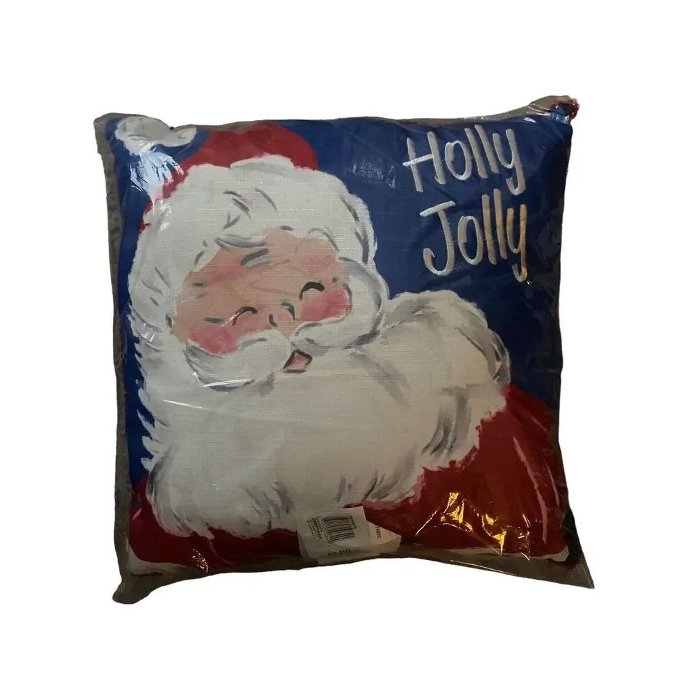 Holly Jolly Santa Christmas Throw Pillow 18x18 Holiday Decor Cushion